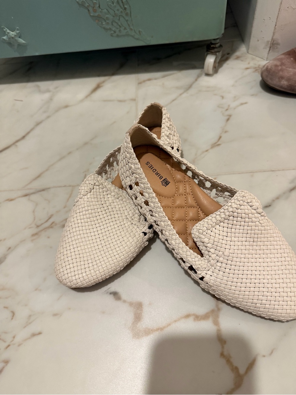 Birdies Cream Woven Slip-On Flats